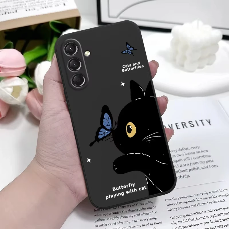 Elegant Cat and Butterfly Design Phone Case