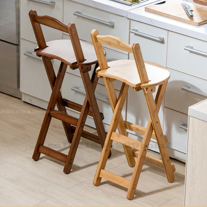 Foldable Wood Bar Chair, Living Room High Stool, Solid Wood Dining Chair, Modern Simple Family Bar Stool, Space-Saving Seating