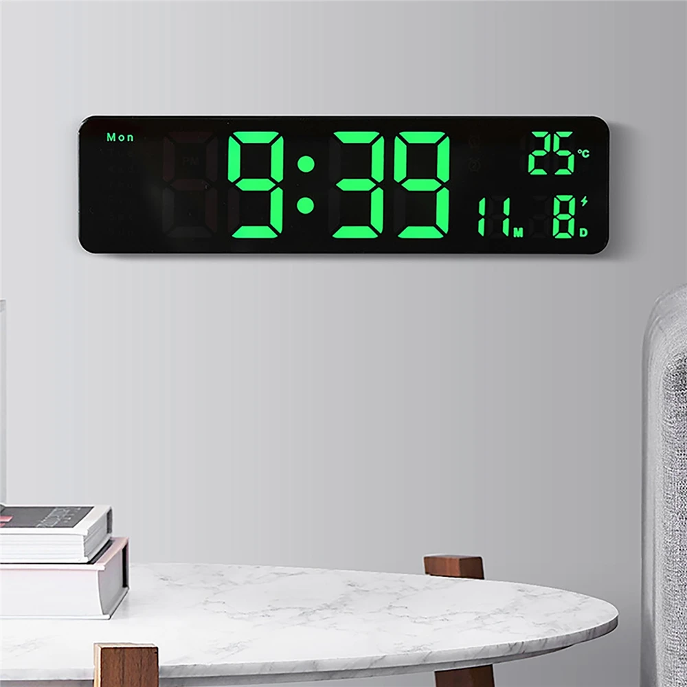 

Digital Wall Clock with Date and Temperature Display LED Hanging Clock USB/AAA Powered Electronic Desktop Clocks for Bedroom