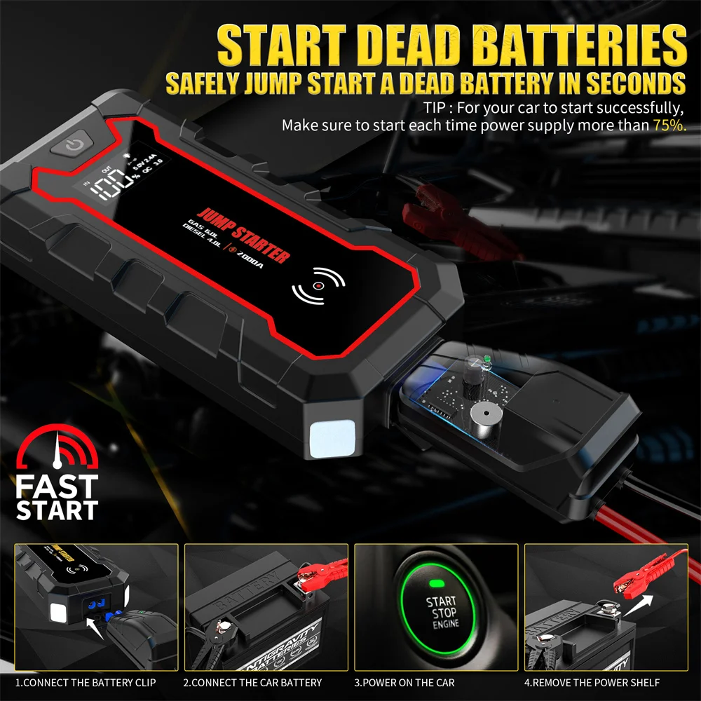 24000mAh Car Jump Starter Power Bank 12V Portable Car Battery Booster Charger Starting Device Petrol Diesel Starter Buster