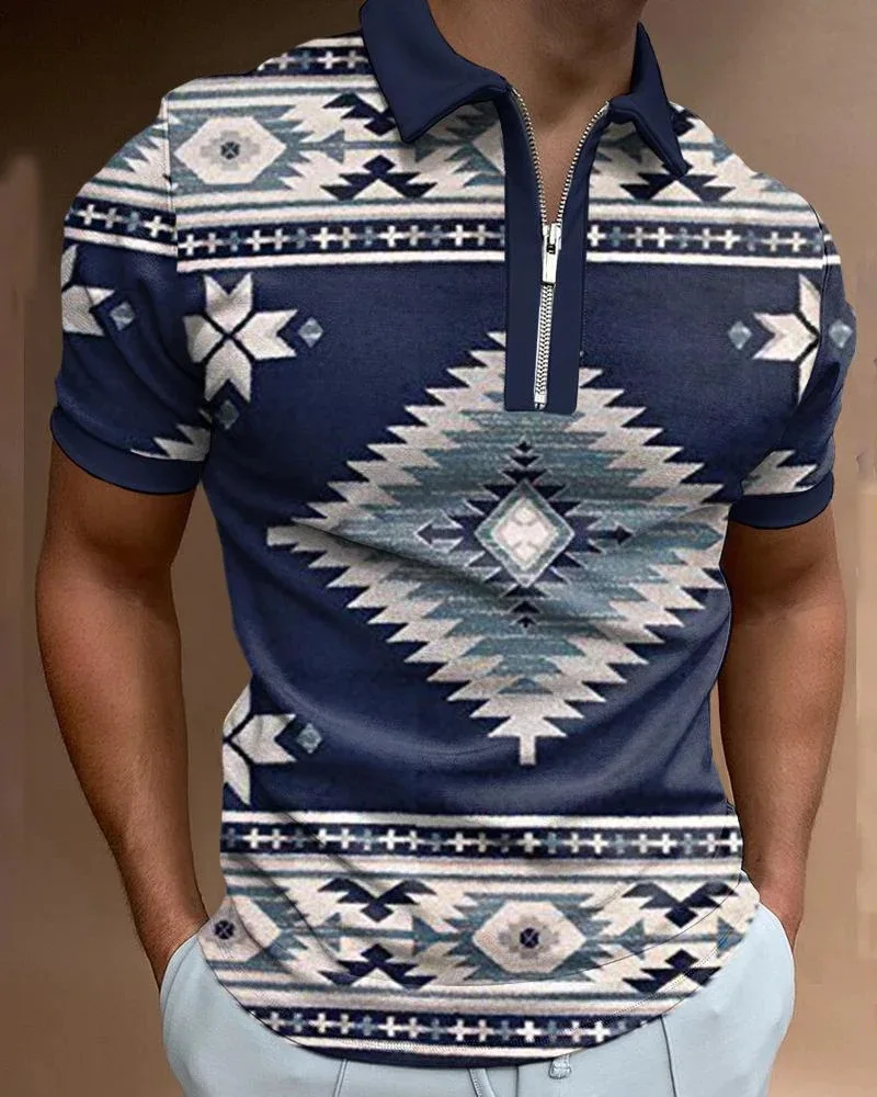 

Ethnic Men's Polo Shirts Flower Short Sleeve High Quality Shirt Tops Casual Zipper Polo Tees Oversized Streetwear Men Clothing