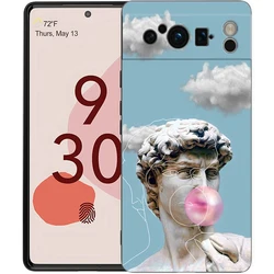 Artistic Shockproof Black Silicone Phone Case with David and Mona Lisa Design for Pixel 8 Pro (A10)