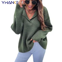 

Women Sweater New Fashion Suit Collar Padded Pullover Sweater Knitwear Loose Knitted Solid Ladies Sweater теплый костюм женский,