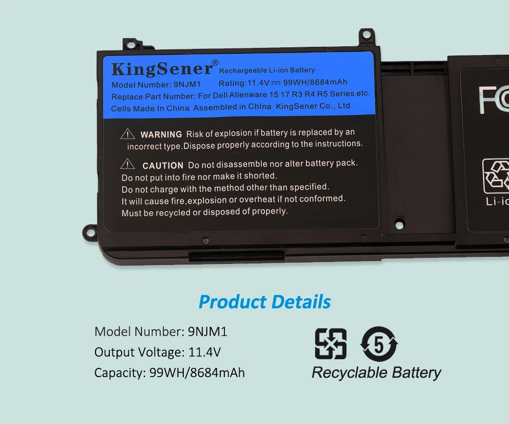 Bateria do Portátil de Kingsener 9njm1 para Dell Alienware 15 r3 r4 17 Série r4 r5 P31e P69f 44t2r Hf250 Mg2yh 11.4v 99wh - Imagem 5