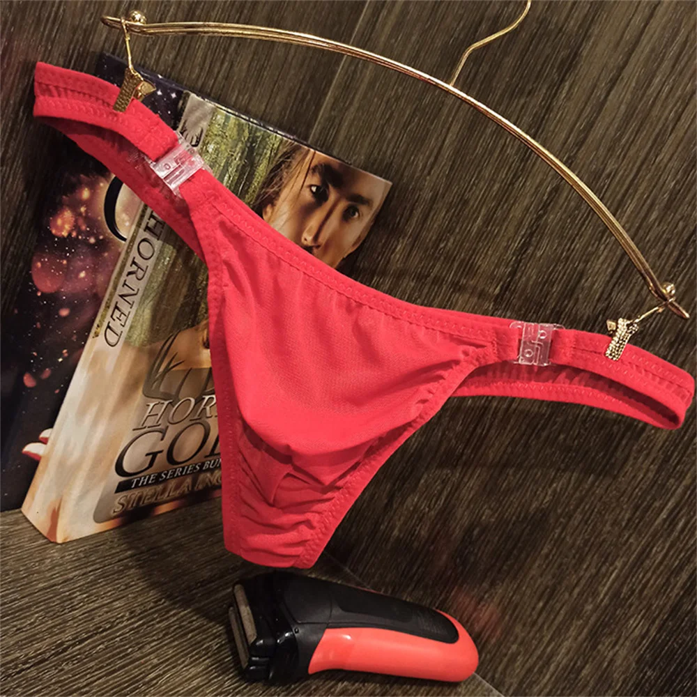 SLIP BIKINI DA Uomo Lingerie Ghiaccio Seta Tanga Perizoma Foro - Foto 13