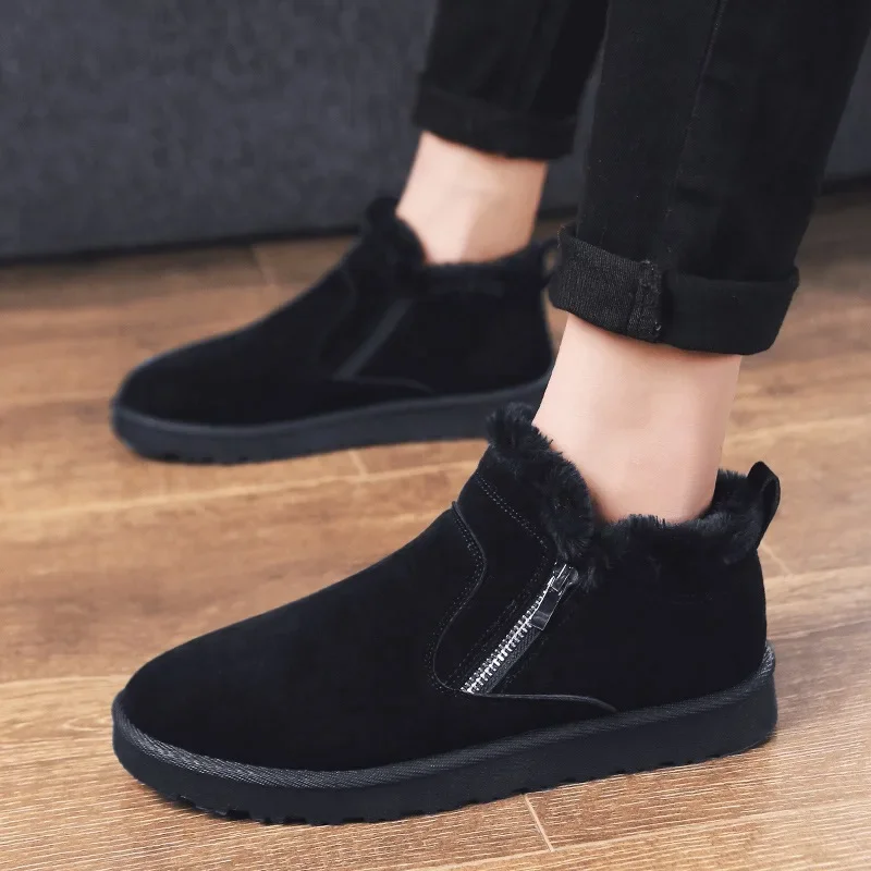 New Fashion Men's Boots Winter Snow Shoes for Men Plush Warm Inner Non-Slip Leather Ankle Boots Cozy Furry Shoes Botas Hombre