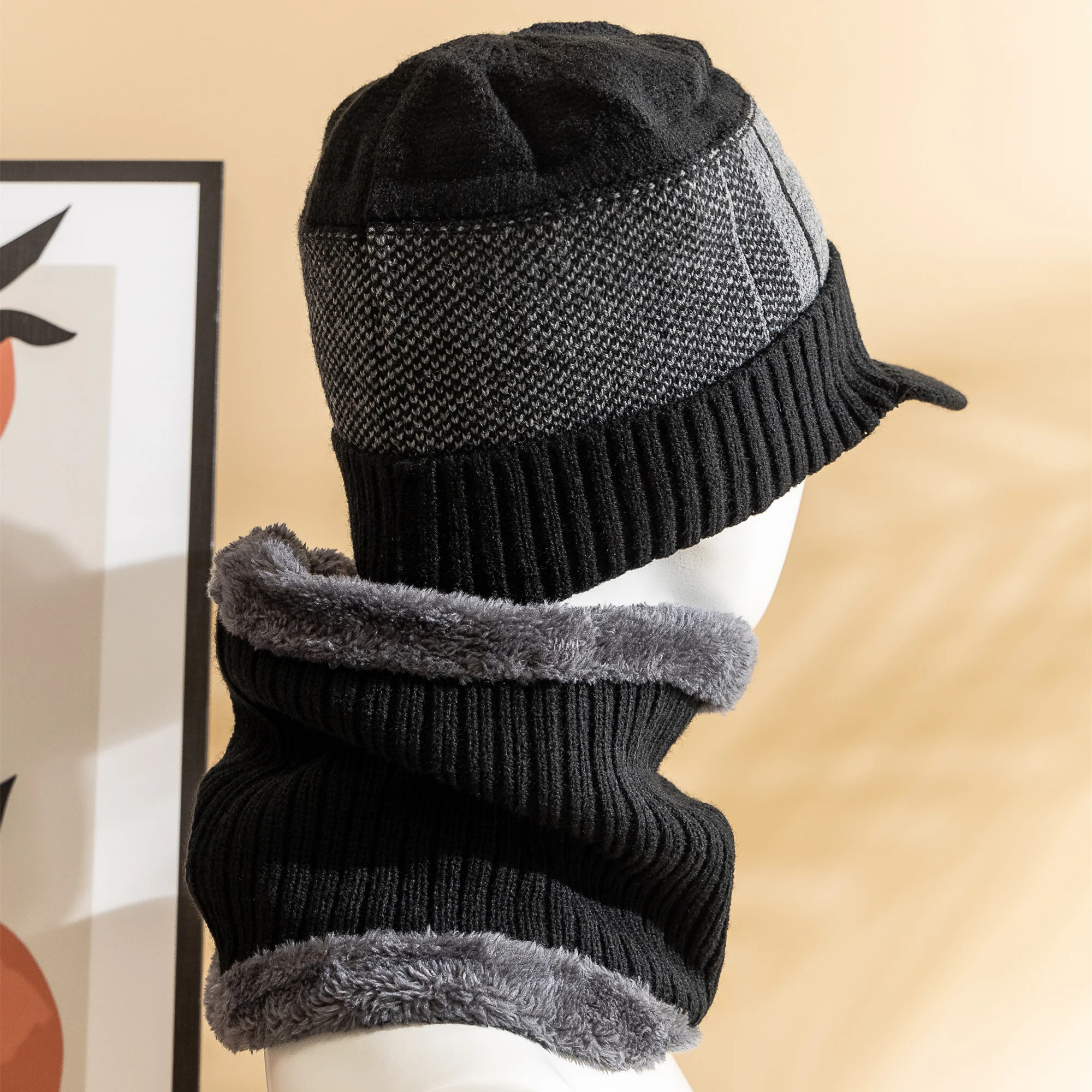 Classic Men Winter Warm Suit Plush Fur Lined Winter Hat Male Outdoor Keep Warm Hat