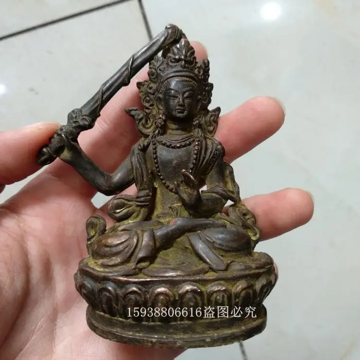 

Antiques and antiques collection Antique alloy copper Imitation pure copper Imitation red copper Manjushri Bodhisattva worships