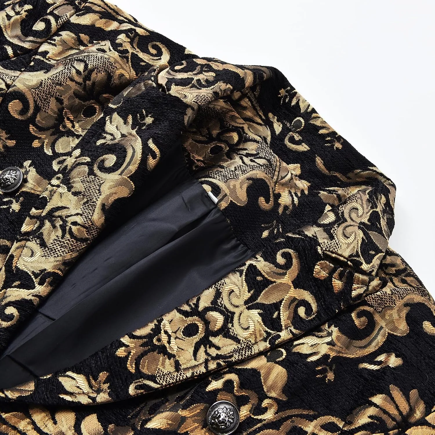 Gothic Steampunk Tailcoat Jacket for Fashion Wedding Party, Floral Jacquard Trench Coat with Stylish Long Silhouette