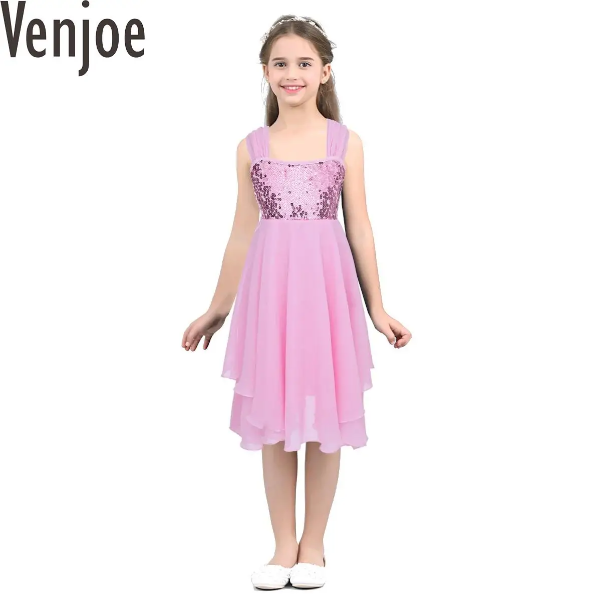 

Kids Girls Chiffon Ballet Dance Dress Sequins Adjustable Straps Ballet Tutu Dance Leotard Dress Dance Gymnastics Dancewear