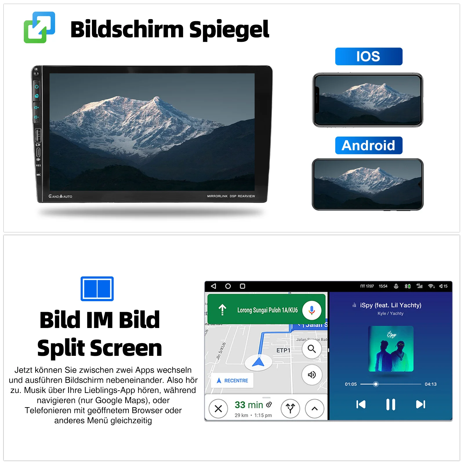 ESSGOO 9" 4+64GB Autoradio für Ford Transit MK7 Focus MK2 Android 15 Kabelloses CarPlay USB GPS Navi WiFi Typ C BT RDS SWC – Detail 12