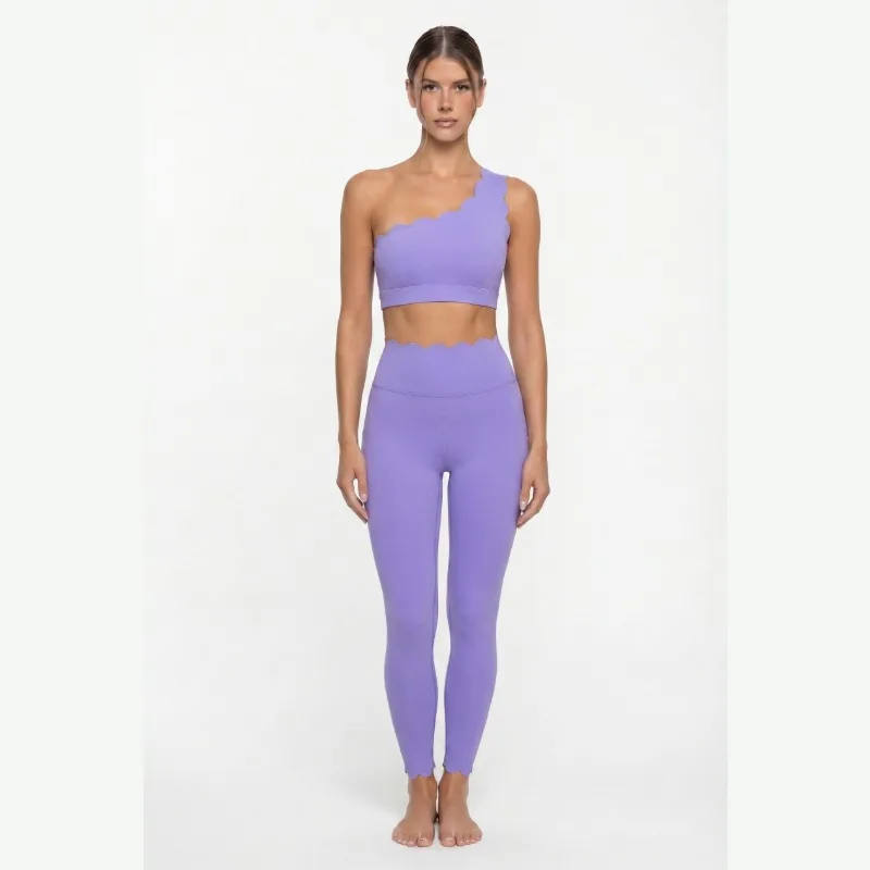 Set Women 2 Pieces Elegant Ballet Pink One-shoulder Lace Beauty Back Sexy Women's Sports Clothing Sets Fitness Yoga Clothing