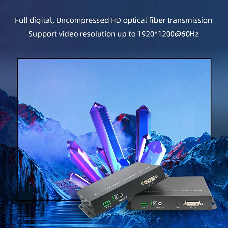 Uncompressed DVI Fiber Optical Extender 20KM Single Mode One Core LC DVI Fiber Transmitter Receiver