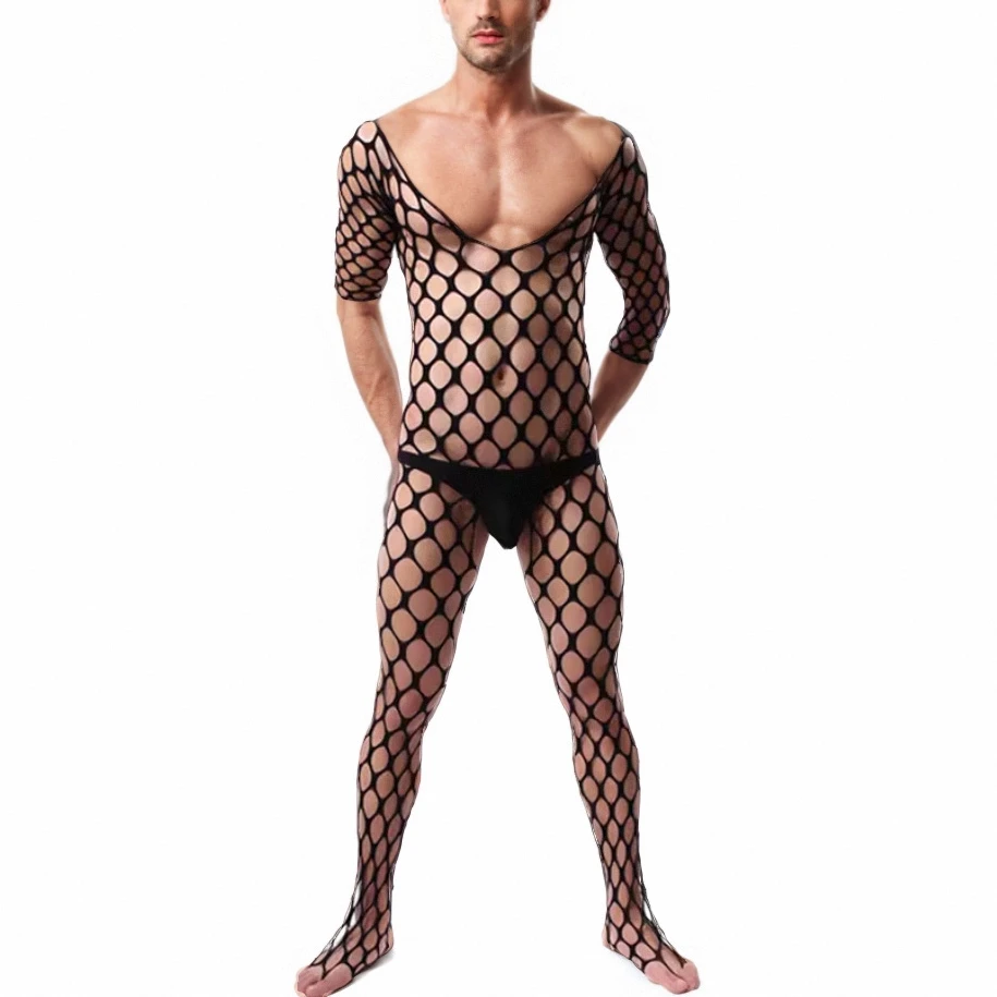 Husband Pajamas Men's Fetish Bodysuits Guy Bodystockings Male Mesh Pantyhose Boyfriend Sleepwear Gentlemen Movie Star Nightgown