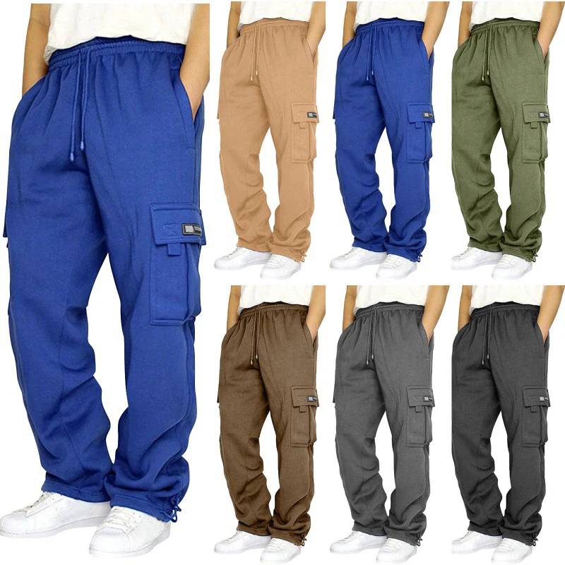 

2024 New Sports and Casual Pants with Custom Hemline Design and Multiple Pockets Tied Up for Men's Loose Fitting Workwear Pants