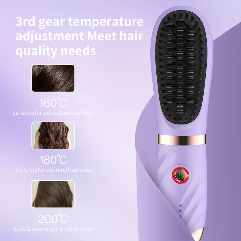 US Plug Straight Hair Comb 3rd Gear Adjustment Mini Ionic Hot Comb Straightener Lightweight Protable Straightening Brush