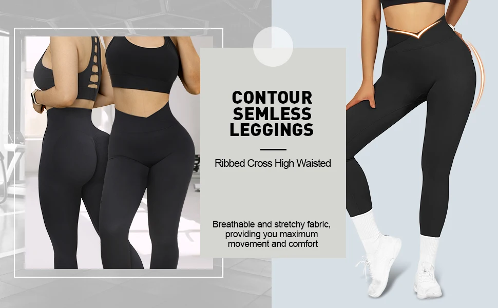 RXRXCOCO Cross Waist Seamless Gym Leggings for Women High Waist