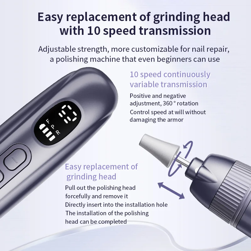 Professional Manicure Pedicure Kit Electric Nail File Set Cordless Nail Drill Machine 10 Speed Nail Tool for Grind Trim Polish