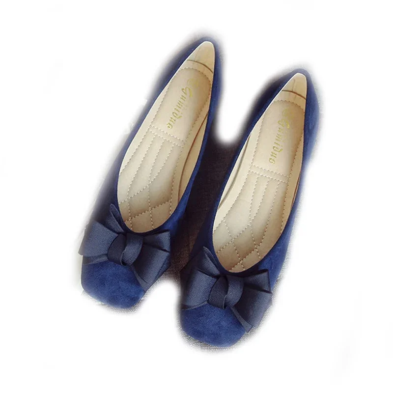 MVVJKE Flats Women Fashion Butterfly-Knot Square Toe Party Leather Ballerinas Plus Size 33-43 Shallow Ladies Flats
