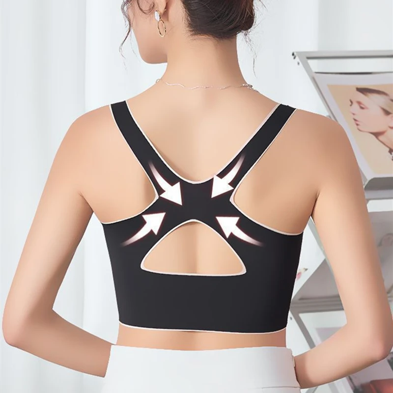 Reggiseno sportivo da donna senza cuciture con chiusura frontale, senza ferretto, sottile, push-up, regolabile, per uso quotidiano. - immagine 5