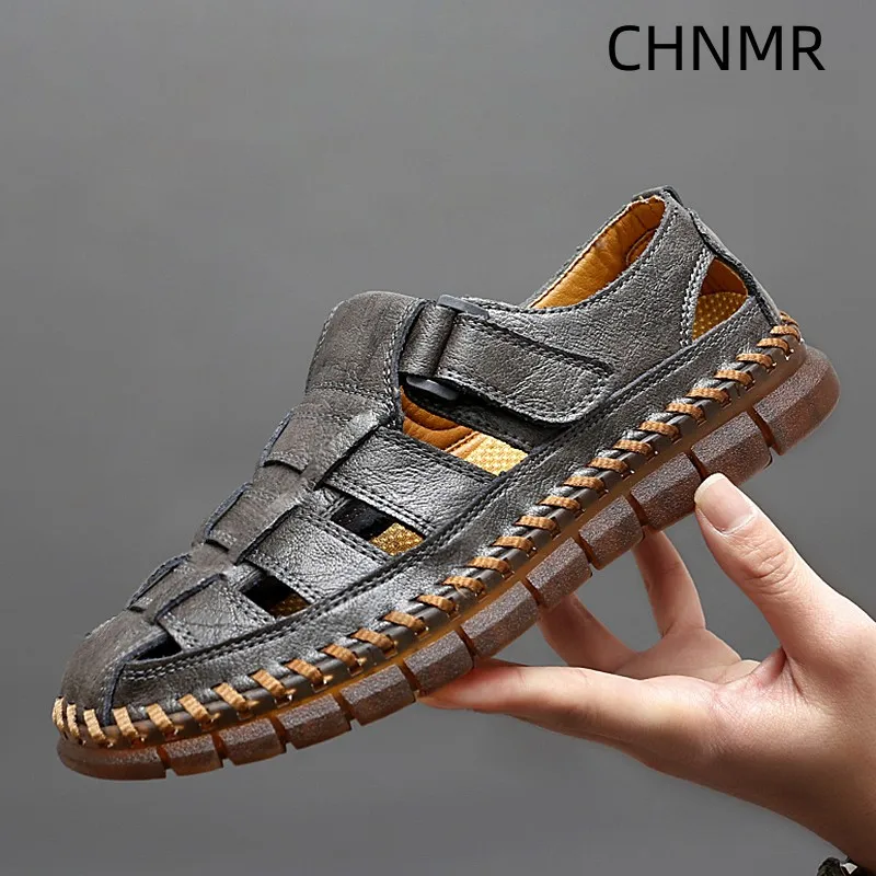 Genuine Leather Sandal for Men Round Toe Lightweight Comfortable