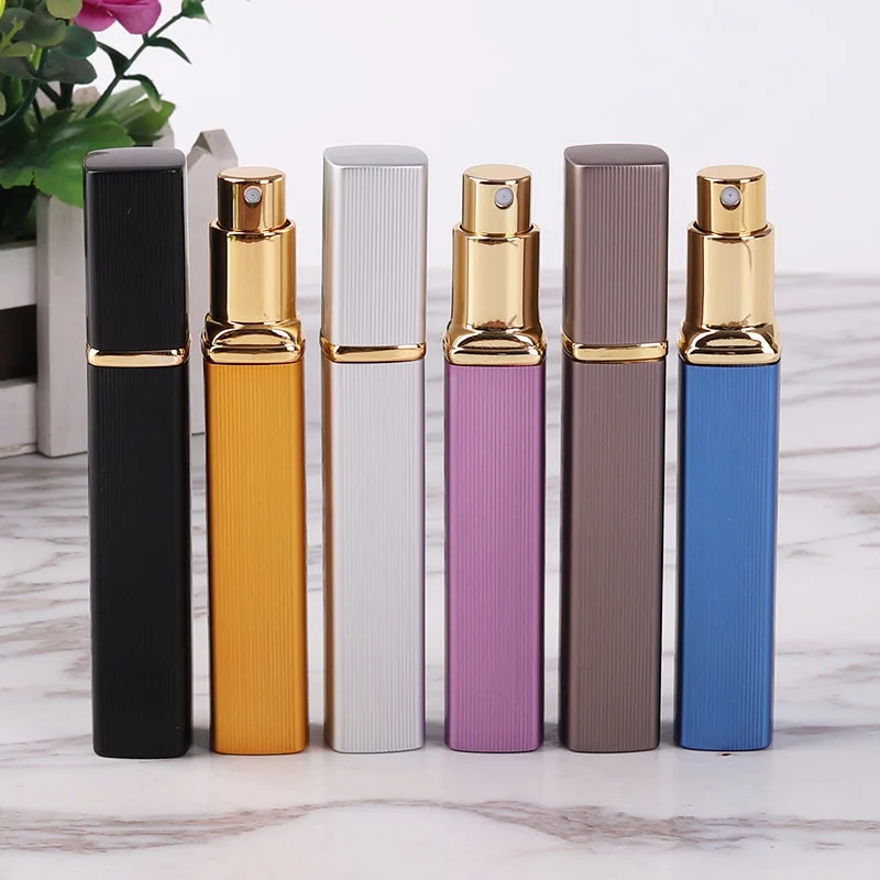 12ml Square Perfume Bottle Refillable Aluminum Tube Glass