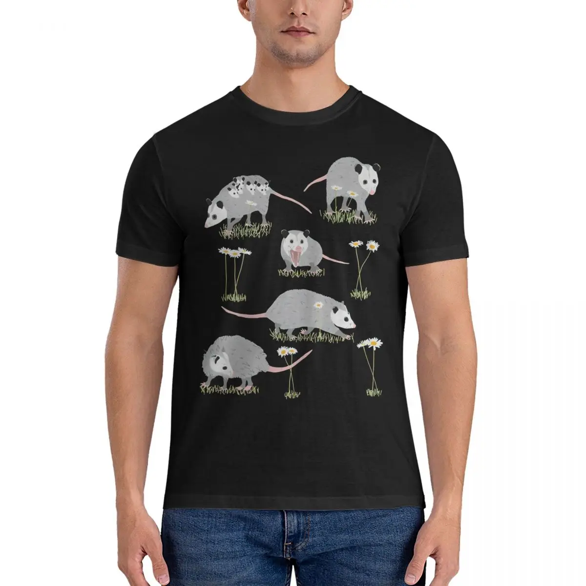 

Мужская хлопковая футболка с круглым вырезом, коротким рукавом и принтом