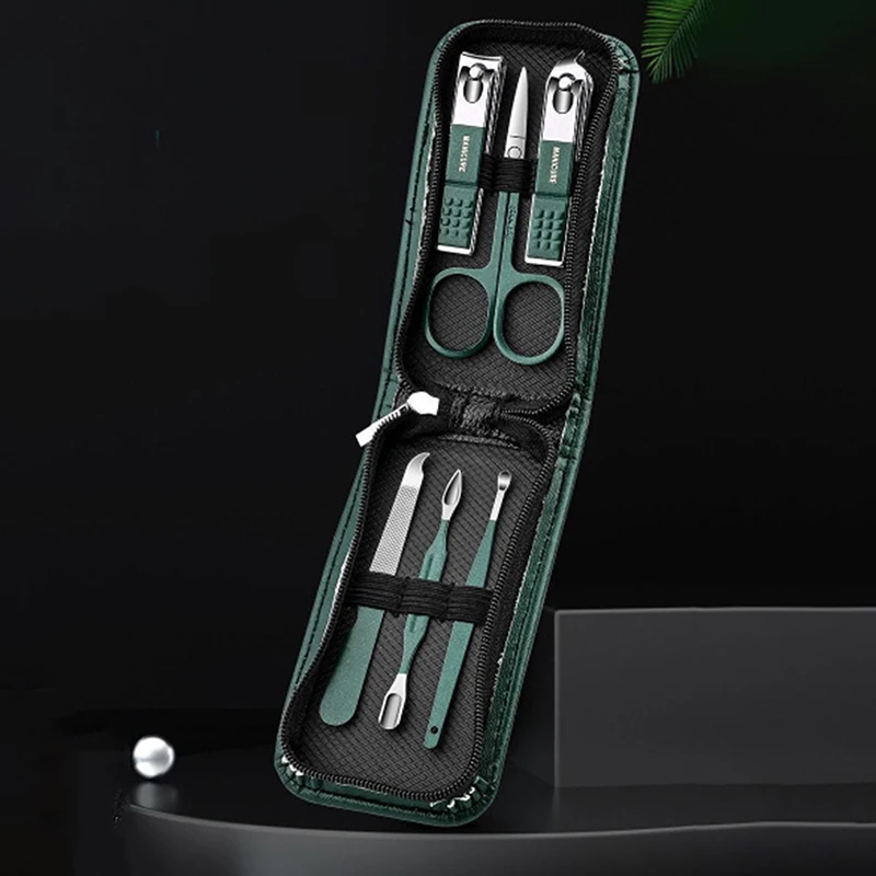 6 Pcs Portable Luxury Manicure Sets Pedicure Kits Bright Black Nail Clipper Set Personal Care Tools Eyebrow Scissors