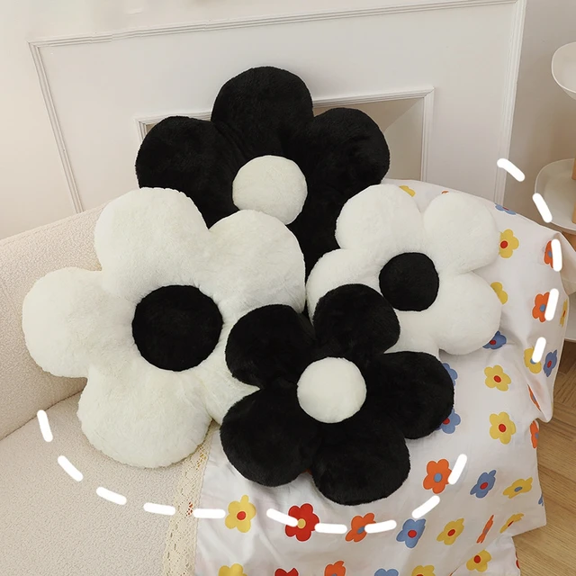 Coussin à fleurs blanc noir, grand coussin décoratif pour canapé, chaise de bureau, décoration de maison 1