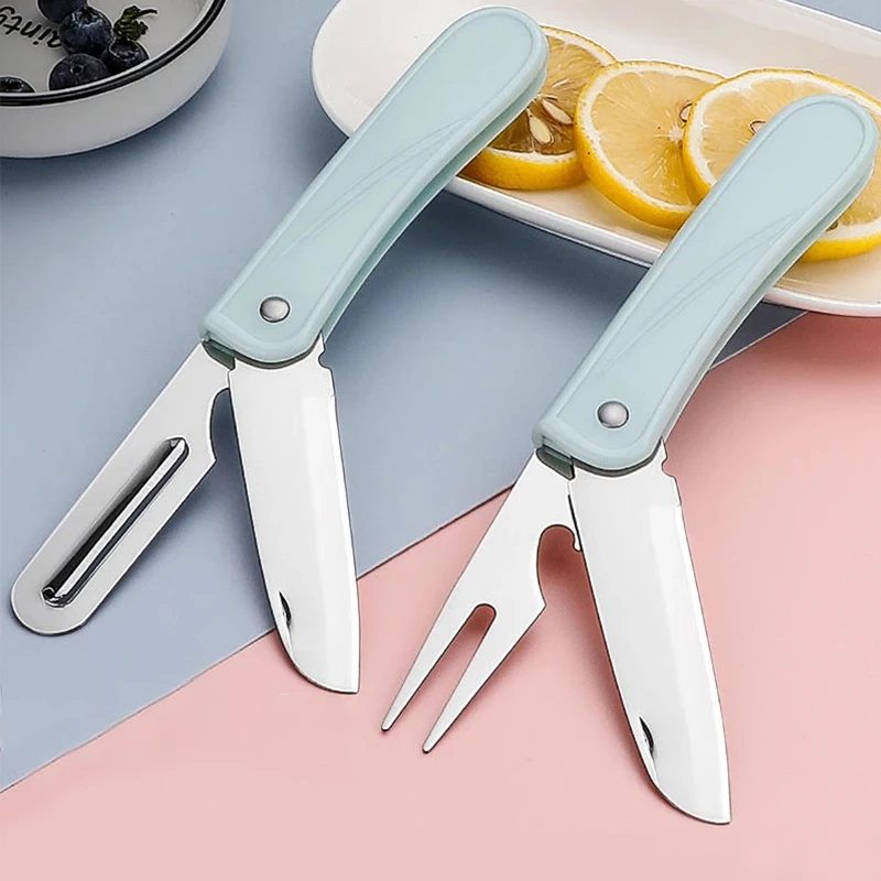 

Stainless Steel Folding Fruit Knife Household Portable Sharp Peeling Knife Dormitory Student Multifunctional Peeler With Fork