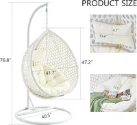 Egg Swing Chair Outdoor with Stand,with Cushion and Pillow,Lounge Chairs,Foldable Basket and Metal Stand for Patio 2