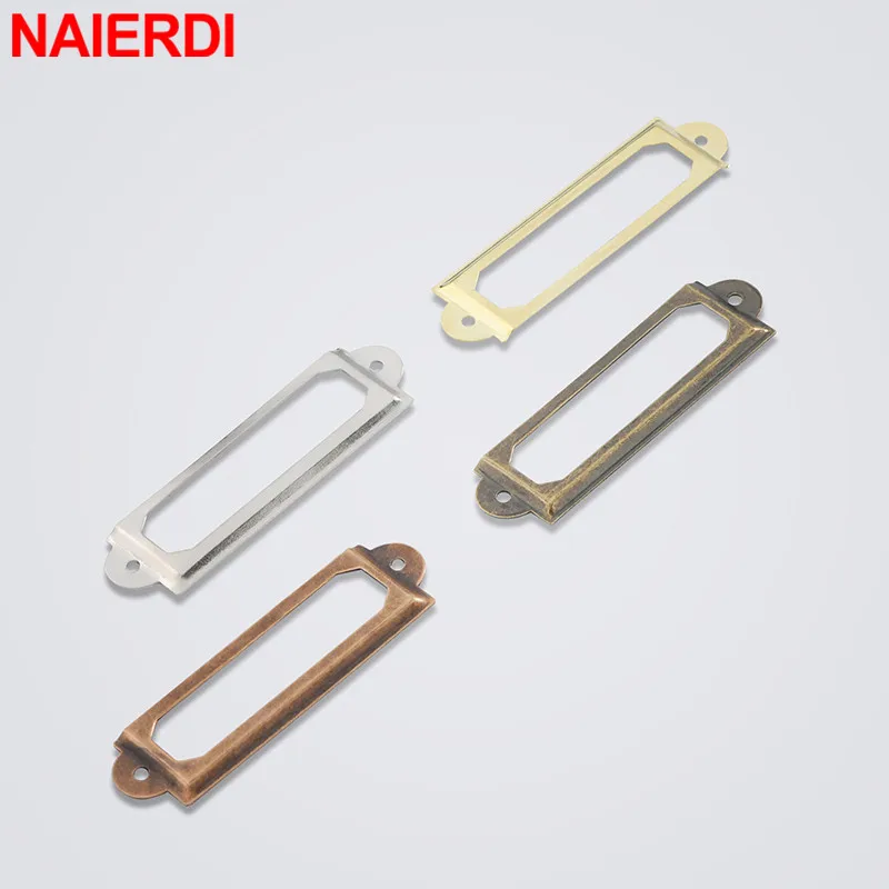 NAIERDI 10PCS 골동품 황동 금속 캐비닛 서랍 레이블 당겨 프레임 이름 카드 홀더 캐비닛 서랍 상자 케이스 손잡이 가구 손잡이