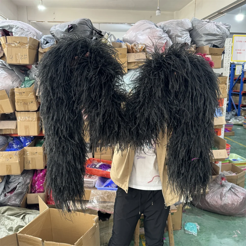2Yards Gold Black Ostrich Feathers Boa 10 20 26 30 35Ply Thick