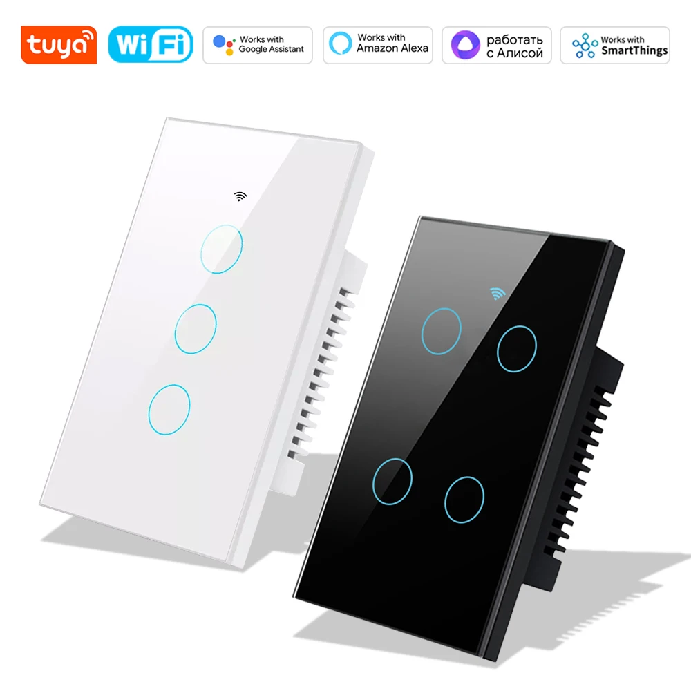 Tuya Wifi Smart Wall US Touch Switch No Neutral Wire Required Smart Life Wireless Remote LED Light Switch Support Alexa Google H