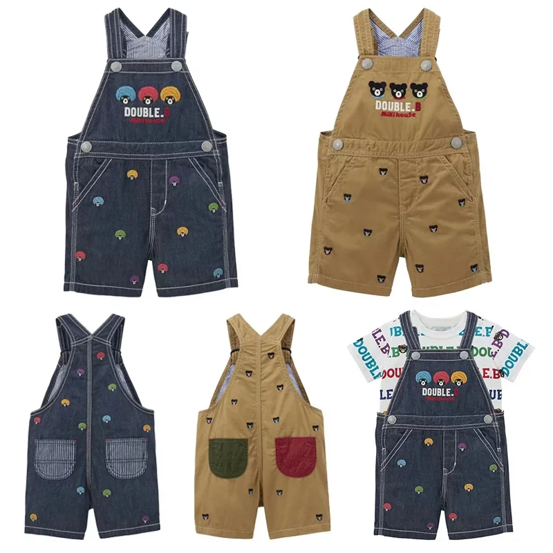 

Boys' Pants 2024 Summer New Children's Cartoon Explosion Head Black Bear Full Embroidered Shorts Bib Pants Cropped Pants