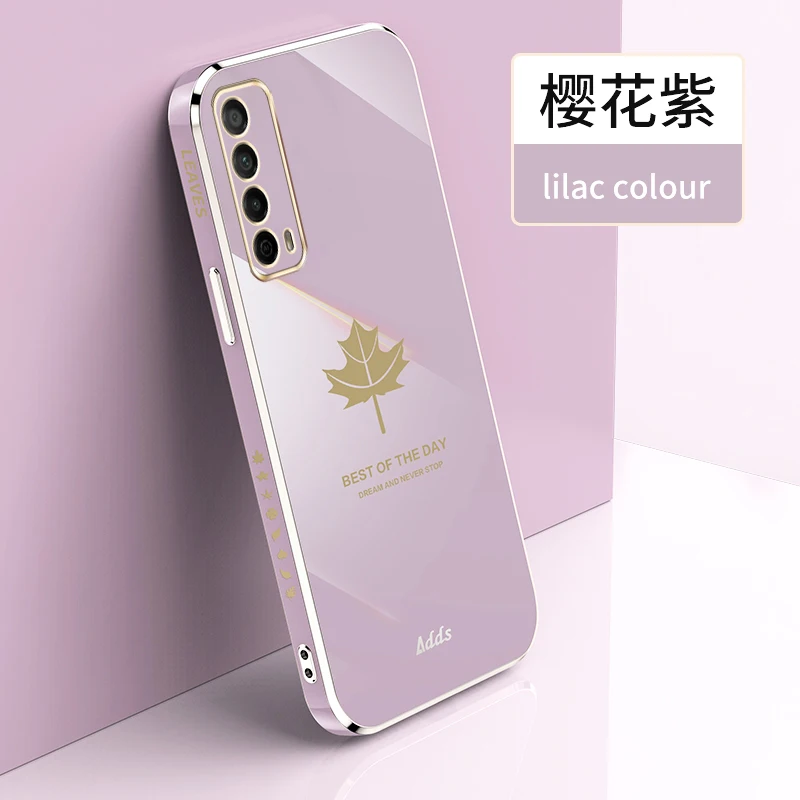 phone flip cover Luxury Square Maple Leaf Plating Silicone Case on For Huawei P Smart 2021 Y7a Coque Ultra-thin Soft Back Cover phone dry bag Cases & Covers