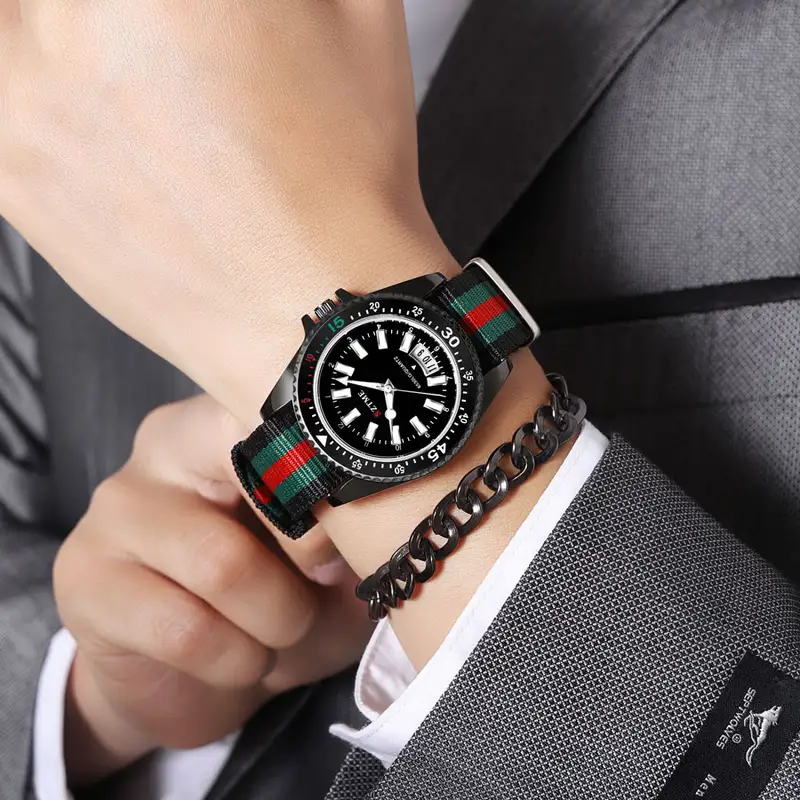 New fashionable men's nylon strap calendar watch, luxurious and simple business men's and women's night light quartz watch - Image 4
