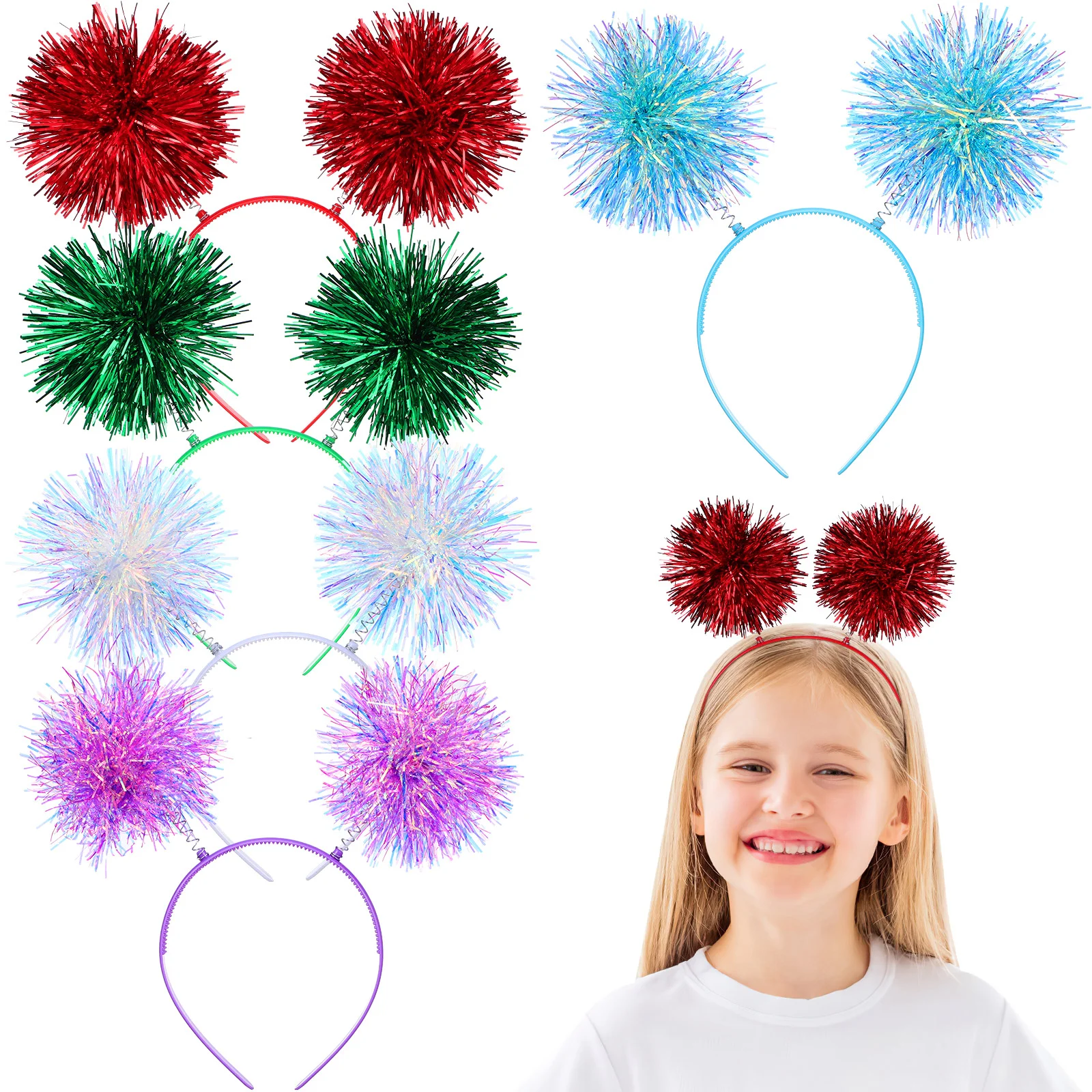 

5 Pcs Shiny Silk Hair Ball Headband Spring Headbands New Years Tinsel Cute Bopper Pom Christmas Accessories Fluffy Party