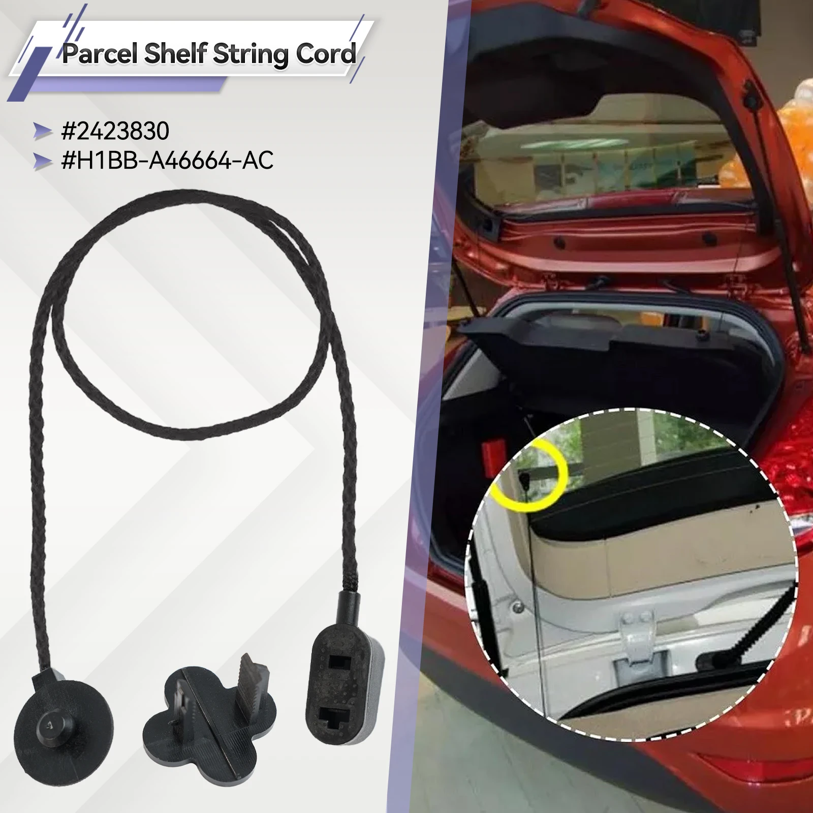 2423830 H1BB-A46664-AC PARCEL LUGGAGE SHELF STRING CORD COVER STRAPS HOLDER for FORD FIESTA MK7-BOTH SIDE x1 AUTO PART car trunk shelf rope