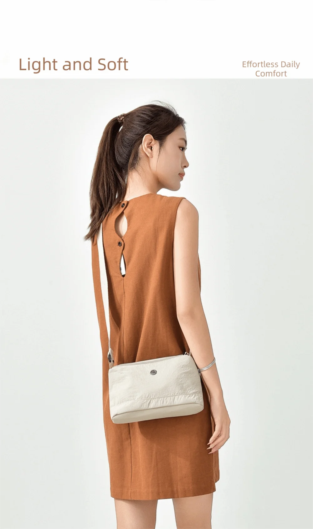 Trendy Soft Nylon Cloth Women Shoulder Bag Multiple Pockets Casual Style Messenger Bag Solid Color Crossbody Bags Party