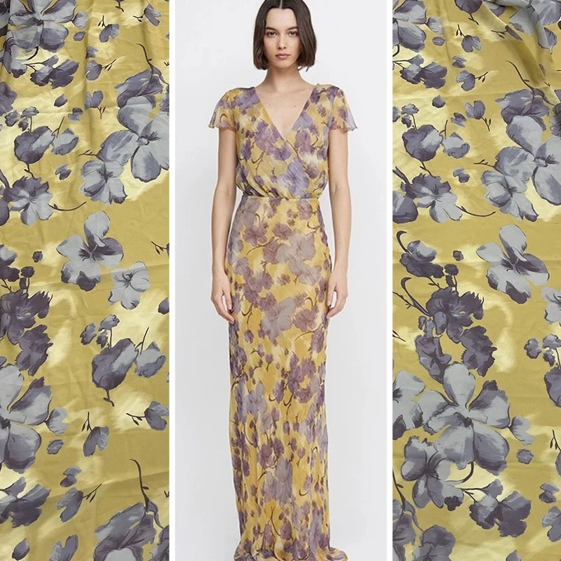 

23 летнее тонкое дышащее Модное шифоновое платье из Жоржетта с принтом женское платье с растительным цветком высококачественная ткань из полиэстера для шитья