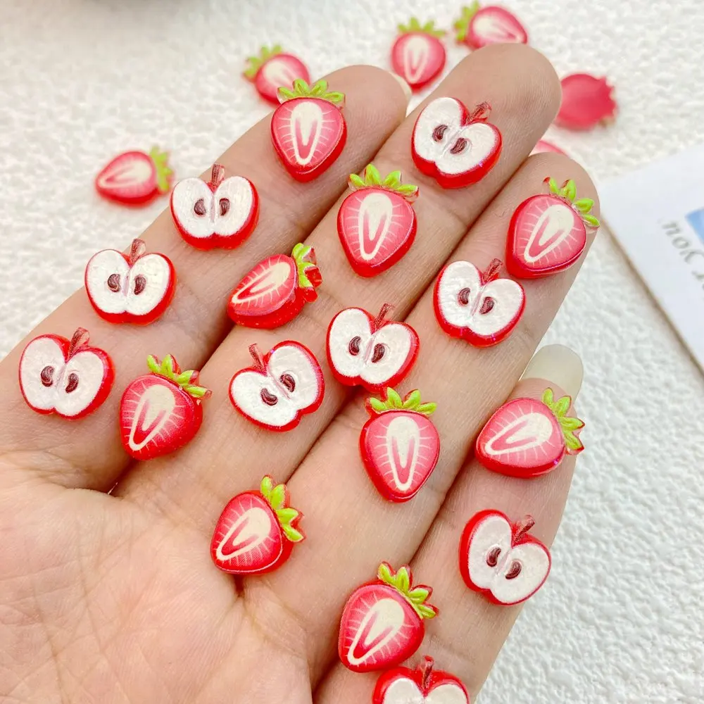 50 Stücke Neue Nette Harz Mini Apfel Erdbeere Flache Rückseite Ornament Schmuck Machen Maniküre Hairwear Zubehör – Detail 4