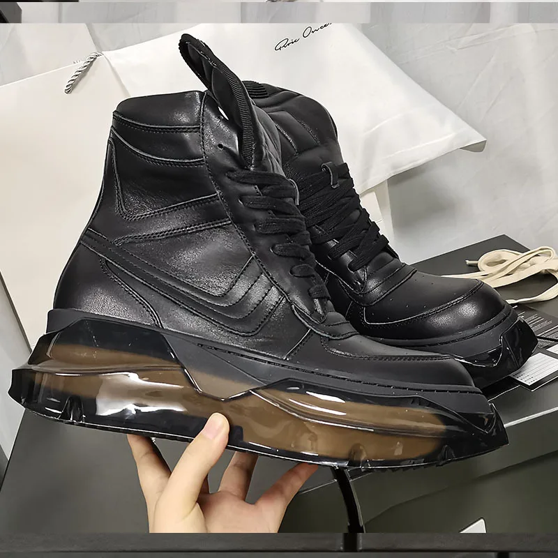 

Autumn and Winter Big Hook Thick Bottom Increase Round Head High Top Men and Women Large Size 45 Layer Cowhide Board Shoes