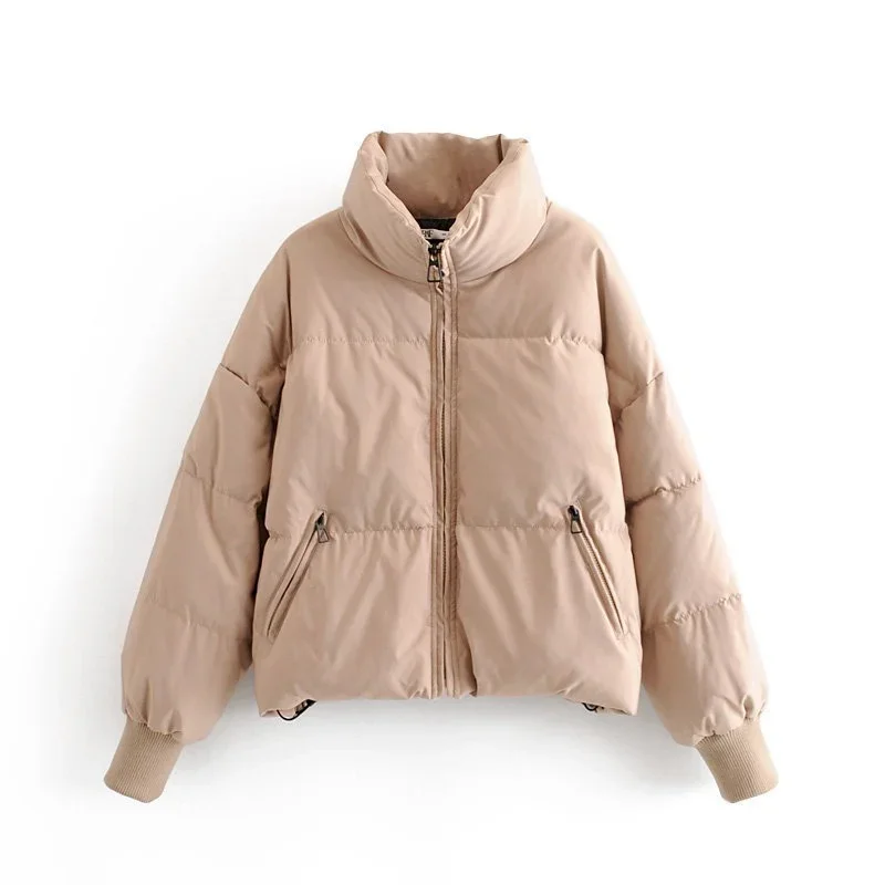 

Autumn Winter Loose Warm Parkas Women Solid Colors Zipper Style Fashion Outcoats with Big Pocket All-Match Leisure Cotton Coats