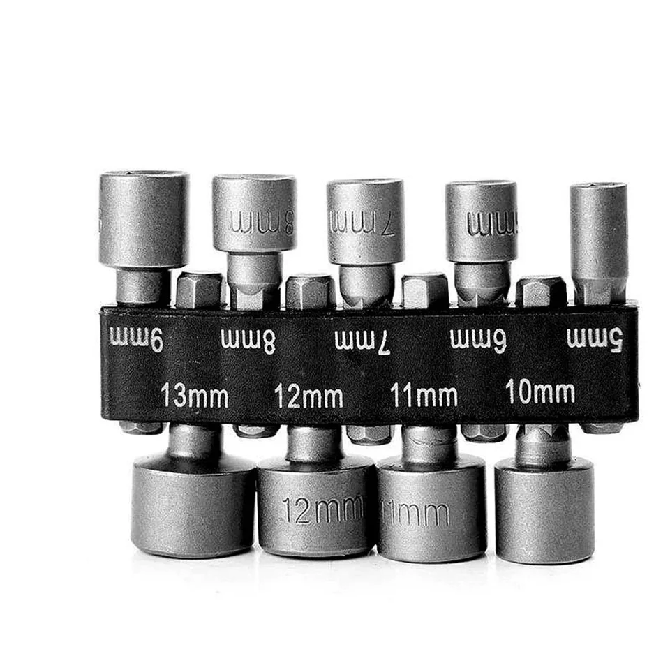 SABLUE 9-Piece Hex Nut Driver Set - 5-13mm Chrome Vanadium Steel Socket Bits For Drills