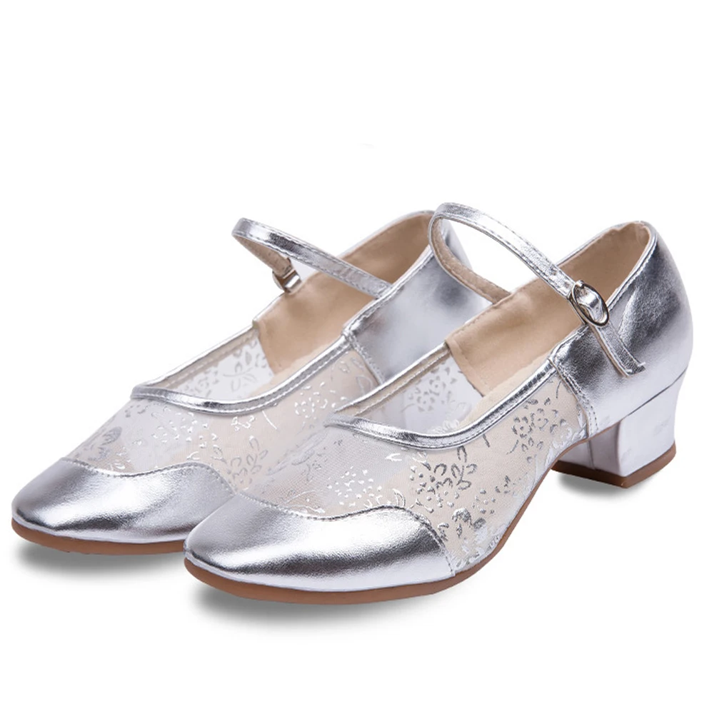 

New Summer Dance Shoes Leather Ladies Mesh Youth Salsa Dance Practice Beef Tendon Soft Bottom Mesh Breathable Dancing Shoes A308