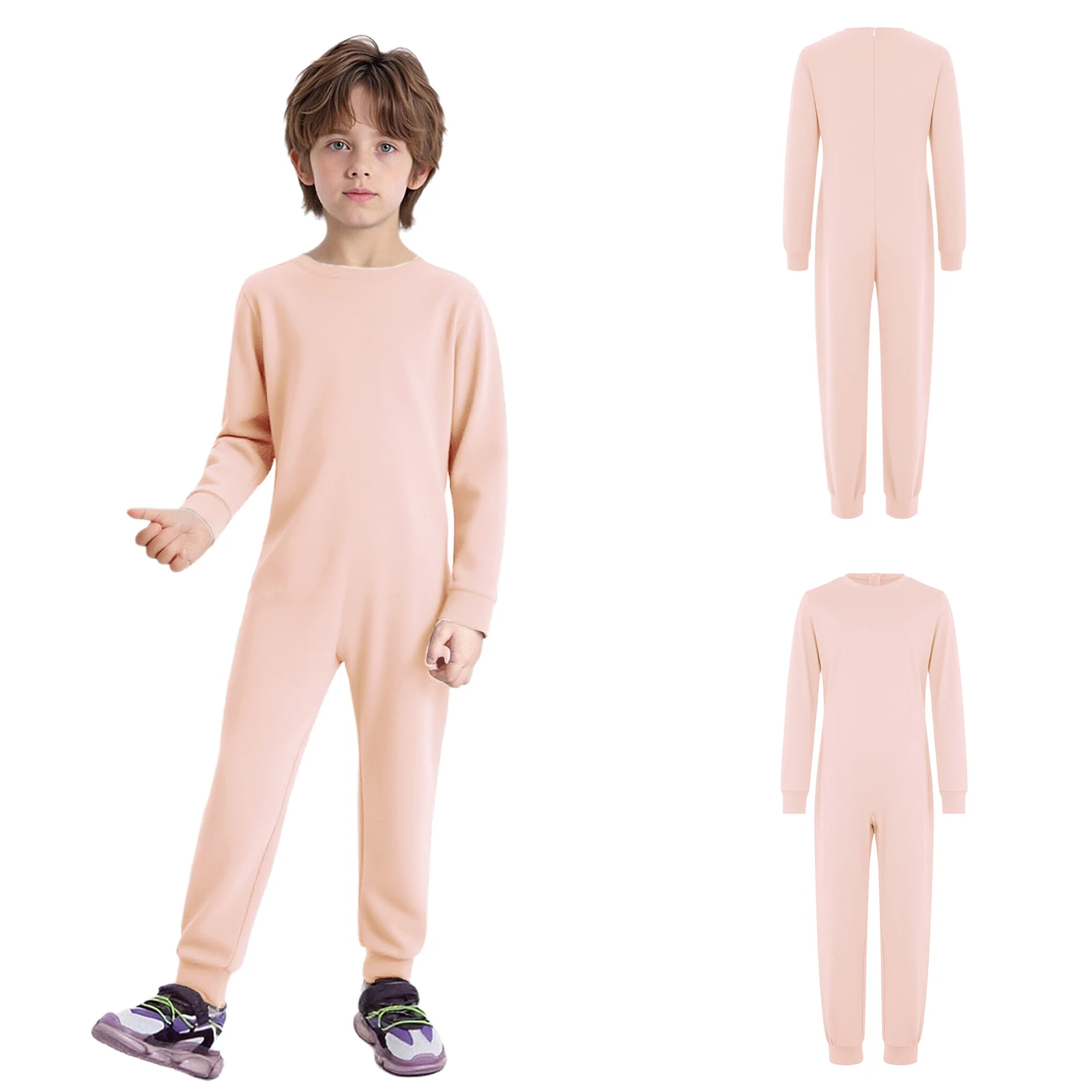 Anpassbare Kleidung für Kinder mit besonderen Bedürfnissen, Baumwoll-Strampler, Rundhalsausschnitt, lange Ärmel, Reißverschluss, einteiliger Overall, ideal für den ganzen Tag – Detail 2