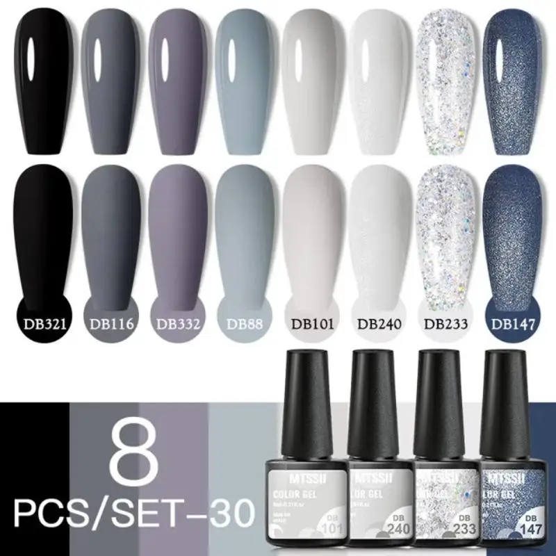 Mtssii 8pcs Purple Gel Nail Polish Set Nude Pink Gel Varnishes Kit Glitter Soak Off Uv Led Gel Semi Permanent Nail Art GelSet 5