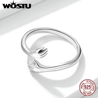 WOSTU 925 Sterling Silver Hug Hands Ring Simple Design Finger Ring For Women Elegant Silver Jewelry CTR176 5