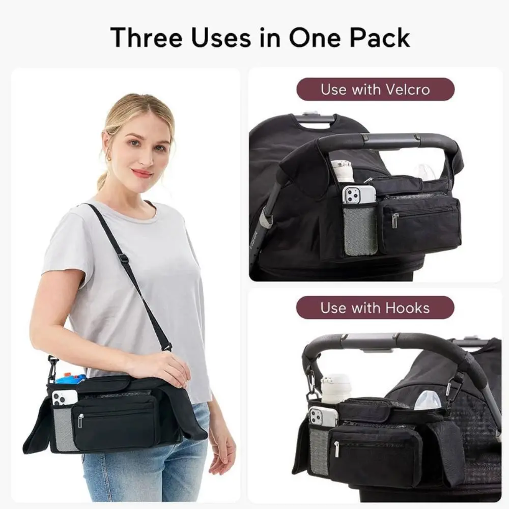 Oxford Fabric Black Baby Stroller Hanging Bag with Multi Pockets